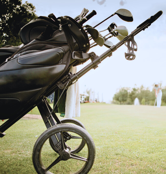 A golf bag on a course